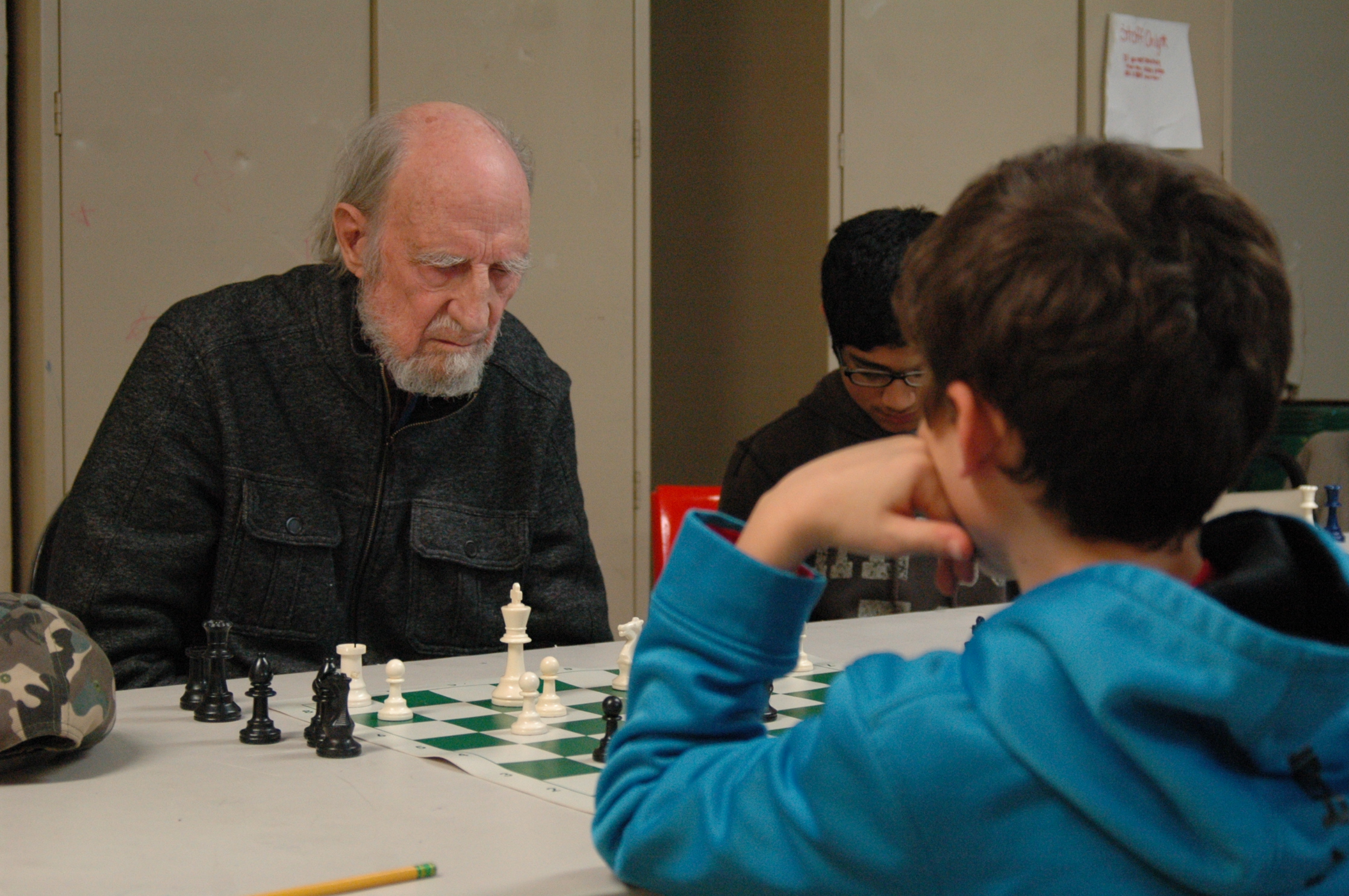 Chess club members socializing